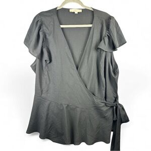 Loft Plus Size Black Wrapped Blouse Short Bell sleeves Size 24
